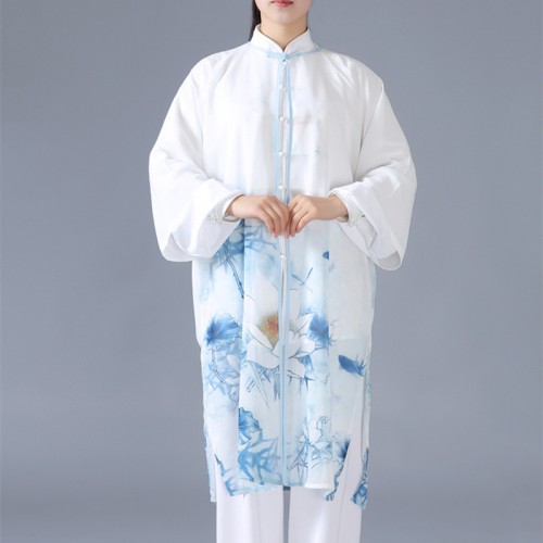 Chiffon Tai Chi long painted print shawl top For women Chinese kungfu  martial arts wushu performance out coat Tai chi boxing tulle out top for lady